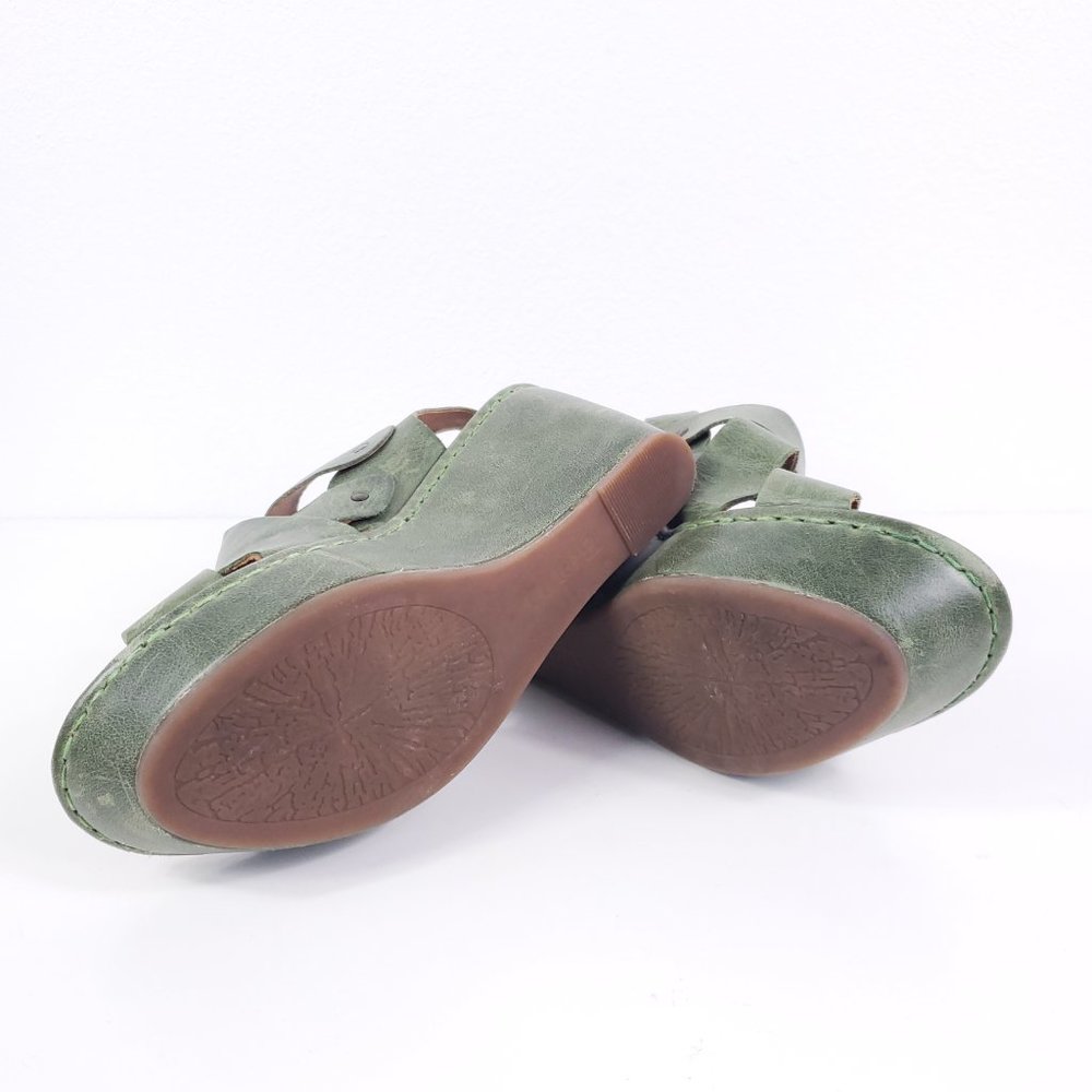 Born Leather Spring Green Strappy Platform Wedges Heels - Picture 3 of 7